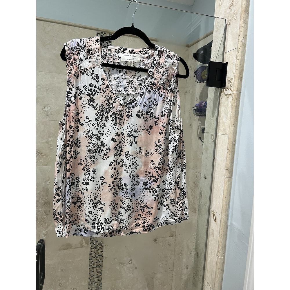 Cloth & Stone Anthropologie Leopard Print Tank XL Smocked V-Neck Blouse